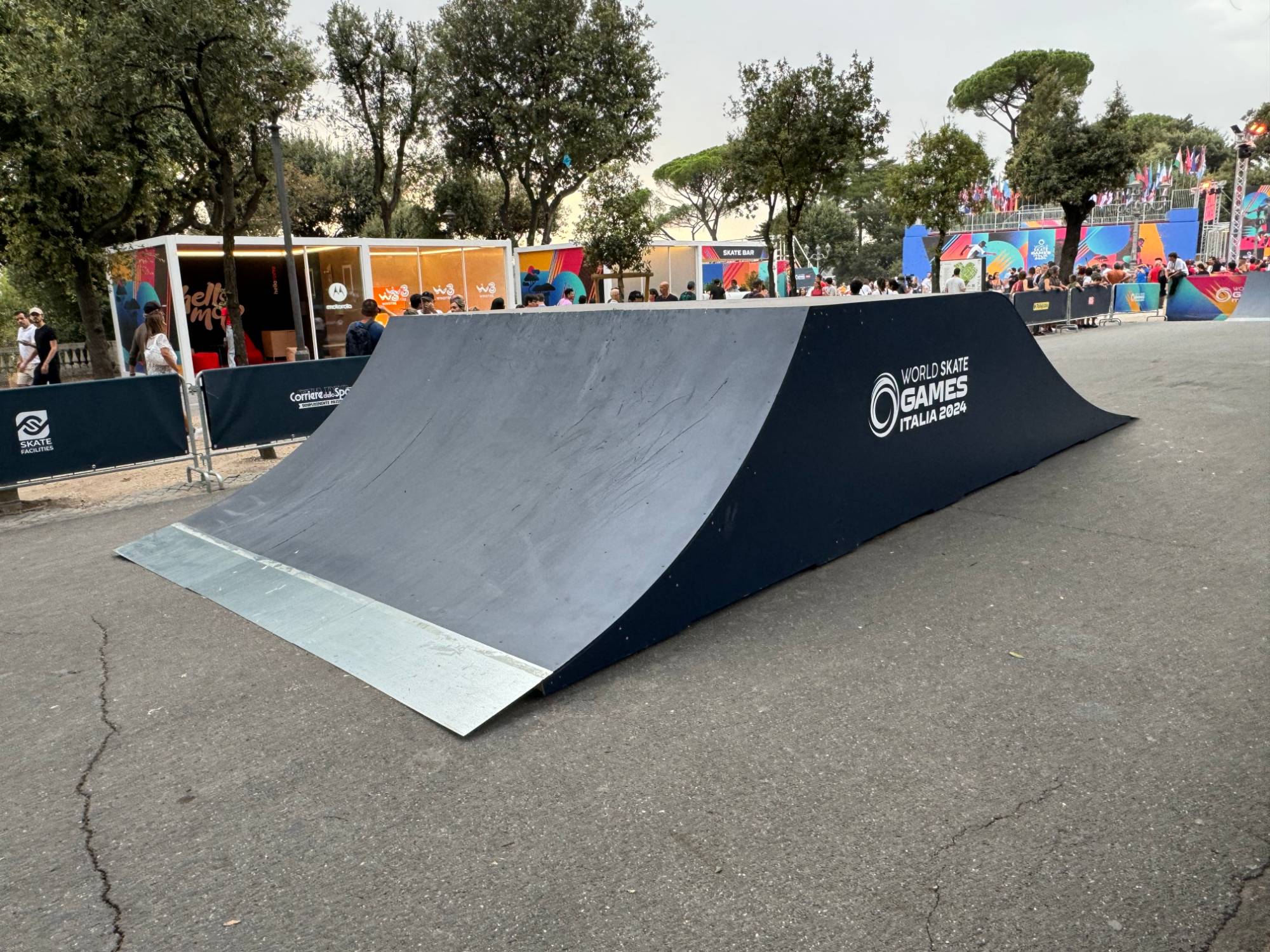 Skatecross quarter pipe at the World Skate Games Italia 2024, built by SkateFacilities
