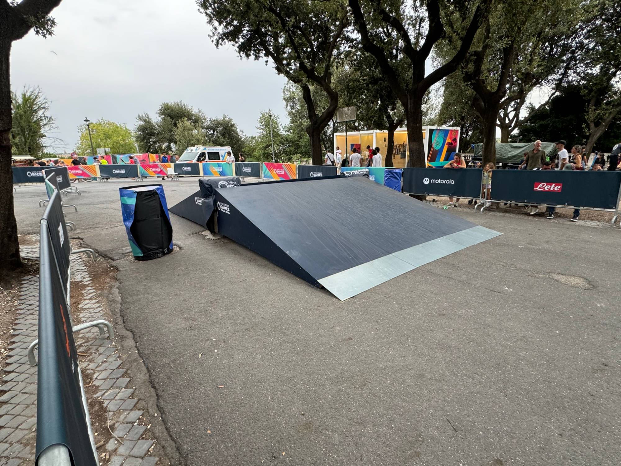 Skatecross kicker ramp at the World Skate Games Italia 2024, built by SkateFacilities